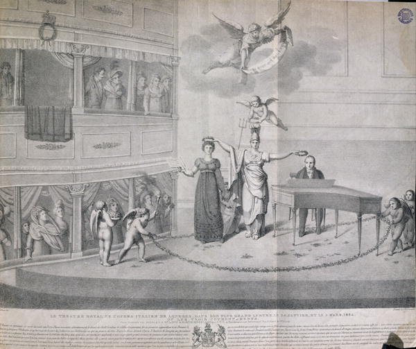 The Theatre Royal of Italian Opera in London in its Greatest Lustre on 24th January and 3rd March 1824, or The Three Crownings, printed by Charles Hullmandel 1789-1850, 1824
