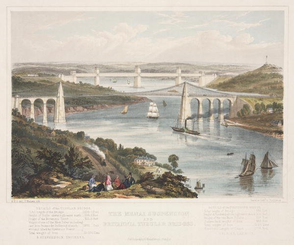 The Menai Suspension and the Britannia Tubular Bridges, c.1855