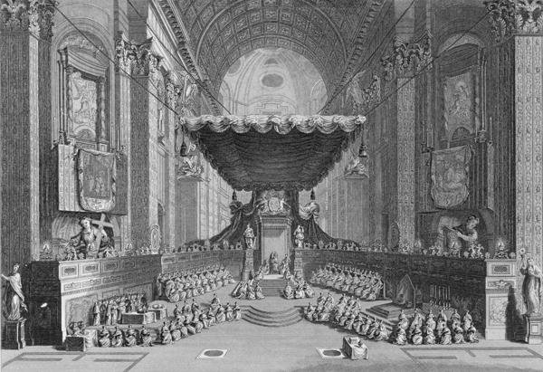 Canonization of Saints in St. Peters Church in Rome, in 1712, engraved by T. Brown, from World Religion, published by A. Fullarton and Co.