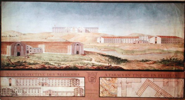 Perspective View of Tobacco Drying Factories, 1813