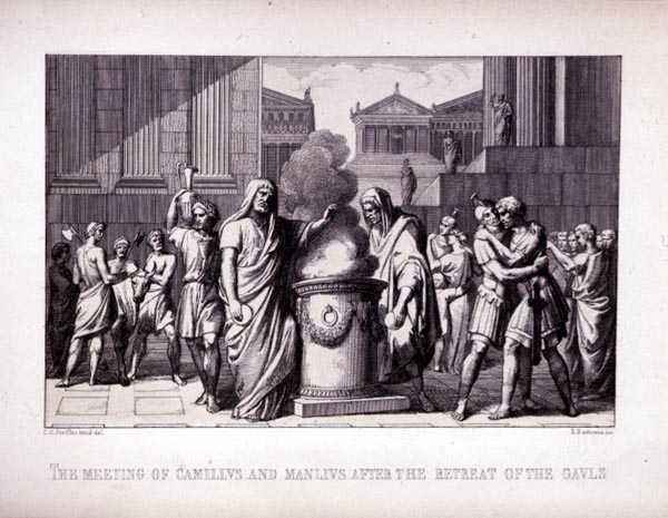 The Meeting of Camillus and Manlius After the Retreat of the Gauls, engraved by B.Barloccini, 1849