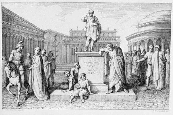 Gaius Gracchus Weeping Before his Fathers Statue, engraved by B.Barloccini, 1849