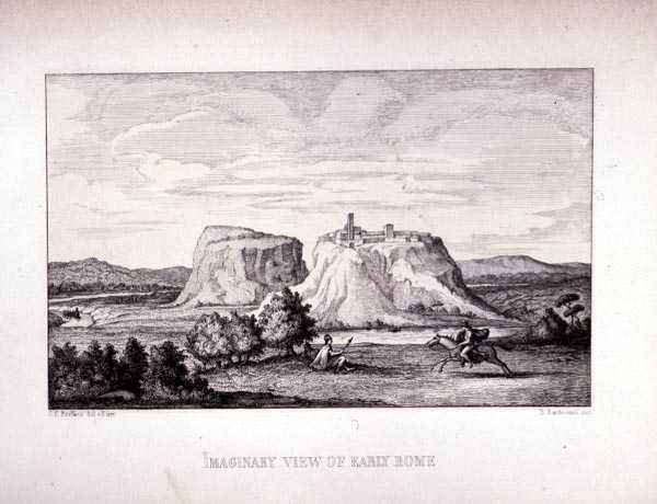 Imaginary View of Early Rome, engraved by B.Barloccini, 1849