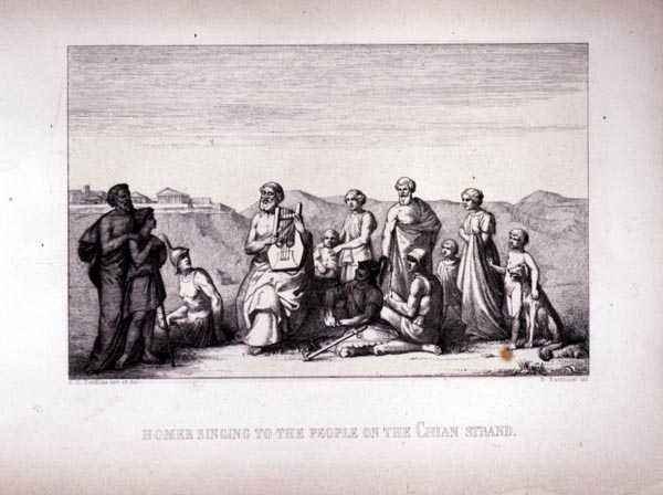 Homer Singing to the People on the Chian Strand, engraved by B.Barloccini, 1849
