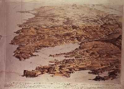 Panoramic view of the Present Extended Position of the Allied Armies of England, France, Turkey and Sardinia, from a watercolour drawing by Frank C. Hughes, pub. by Stannard and Dixon, 1855