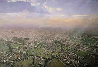 General view of Paris from a hotair balloon 1855