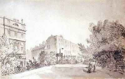 View of Fitzroy Square with Two Figures pulling a Garden Roller 1808