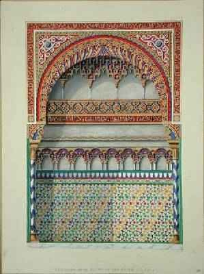 Elevation of an alcove in the Pateo del Agua Alhambra from The Arabian Antiquities of Spain