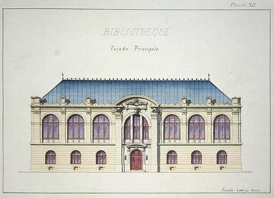 Main facade of a Library plate XII from a folio of designs