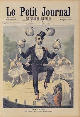 Georges Clemenceau 1841-1929 juggling bags of English money from Le Petit Journal 19th August 1893