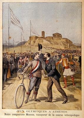 Paul Masson winner of 3 gold medals in cycling events at the 1896 Olympics in Athens illustration from Le Petit Journal 26th April 1896