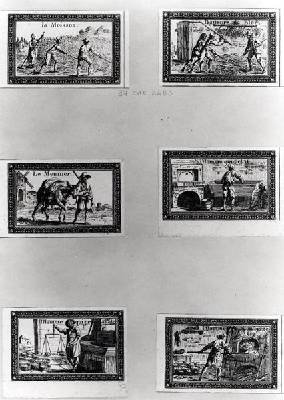Six vignettes depicting bread making