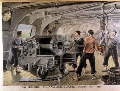 Manoeuvering of a Cannon by the Spanish Marines in front of Santiago Cuba illustration from Le Petit Journal June 1898