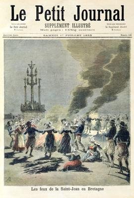 Bonfires lit to celebrate the summer solstice in Brittany front cover of Le Petit Journal 1st July 1893