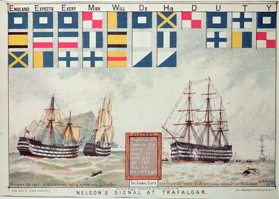 Nelsons signal at Trafalgar in 1805 from The Boys Own Paper to commemorate HMS Victory moored at Portsmouth 1885