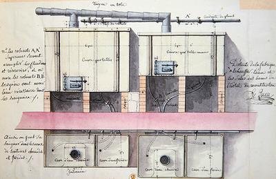 Design for system of heating water at the Hotel de Montholon in Paris