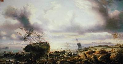 The Astrolabe and the Zelee stranded in the Torres Strait