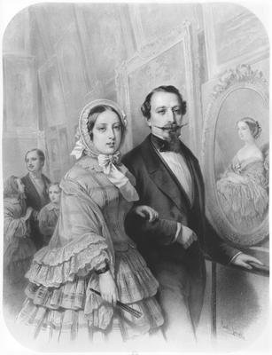 Queen Victoria and Napoleon III Emperor of France visiting the art gallery of the Universel Exhibition in Paris