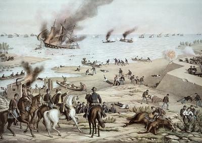 The USS Monitor fighting the CSS Merrimack at the Battle of Hampton Broads during the American Civil War