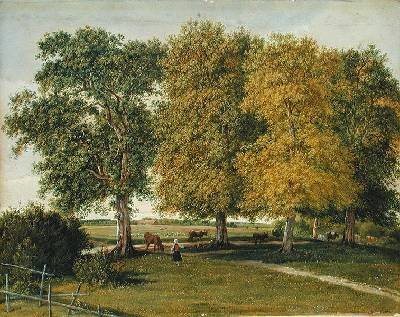 Herder with Cattle beneath Autumnal Trees