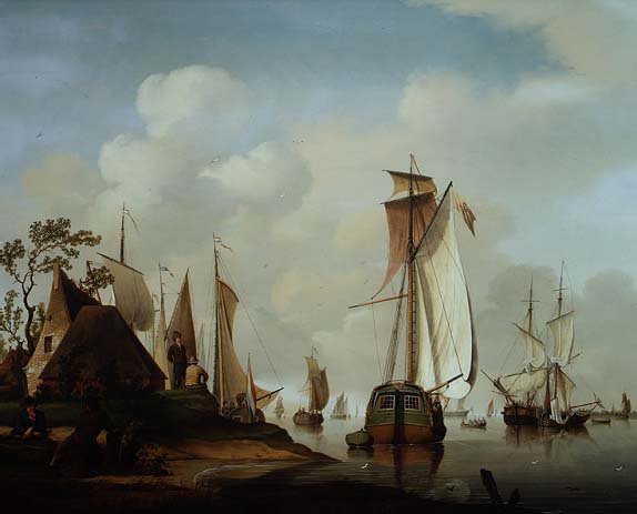 Yachts and other Boats at Anchor in an Estuary