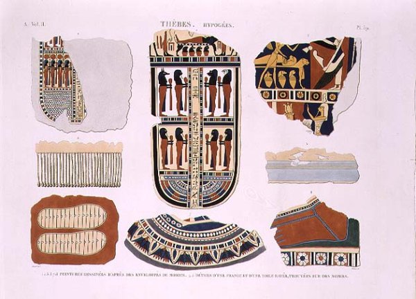 Illustrations of decorative details from the wrappings of mummies