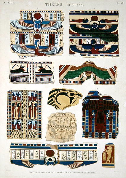 Illustrations of painted designs from the wrappings of the mummies