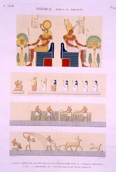Illustrations of painted boards and murals from the Harps from the 5th Tomb of the Kings of the East