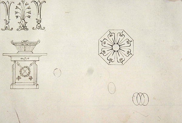 Design for moulded work decoration from Twenty one pen drawings of Decorative Details in Antique Style