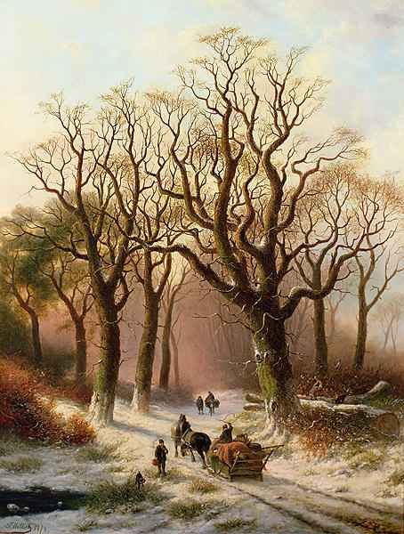 Woodcutters on a winter path