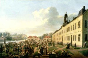 Woodcutters on a winter path