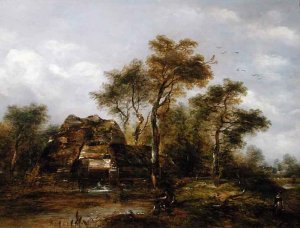 Overshot Mill with Man Fishing