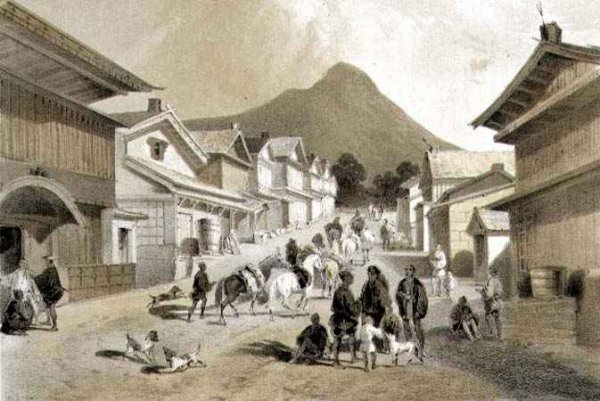 Street in Hakodadi from Narrative of the Expedition of an American Squadron to the China Seas and Japan