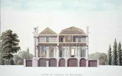 Cross Section of Chateau of Wannagem near Oudenarde Belgium from Choix des Monuments Edifices et Maisons les plus remarquables du Royaume des Pays Bas