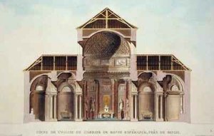 Cross Section of the Abbey Church of Bonne Esperance near Binche Belgium from Choix des Monuments Edifices et Maisons les plus remarquables du Royaume des Pays Bas