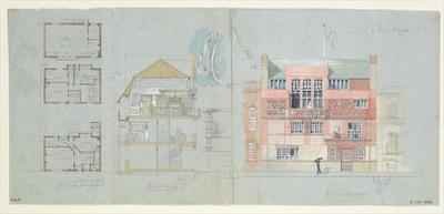 Front Elevation and Section for House and Studio for Frank Miles 1852-91 Tite Street Chelsea