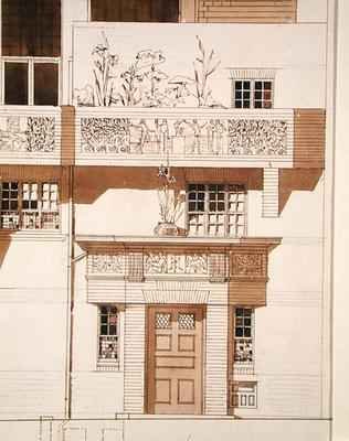 Doorway and Front Elevation of Studio and House for Frank Miles 1852-91 Tite Street Chelsea