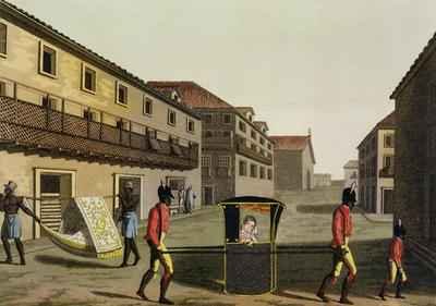 Liveried slaves carrying a sedan chair Brazil from Le Costume Ancien et Moderne
