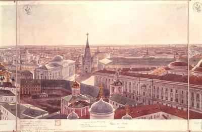 Panorama of Moscow depicting the former Senate Palace now the Cabinet Office Wosnesenskoy Monastery and the former Arsenal
