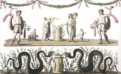 Frescoes from the lararium of a private house at Pompeii