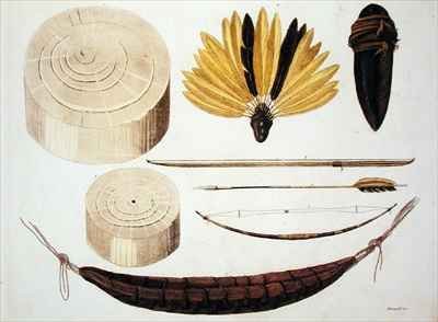 Tools weapons and utensils of Puri and Botocudos tribes Rio Grande region