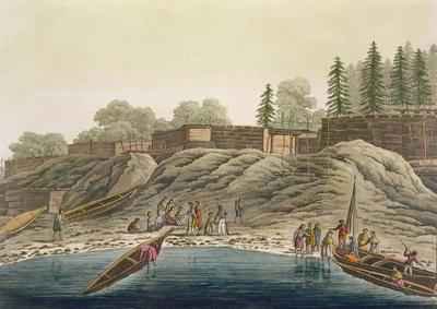 Nutka Indians exchanging gifts with European explorers or whalers