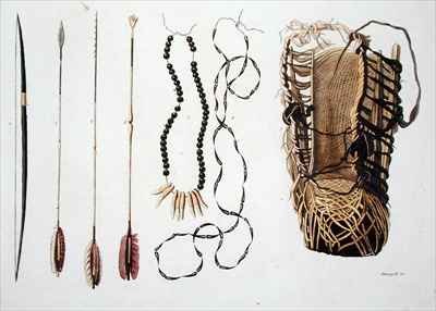 Weapons tools and jewellery of Puri and Botocudos tribes Rio Grande region Paraguay and Brazil