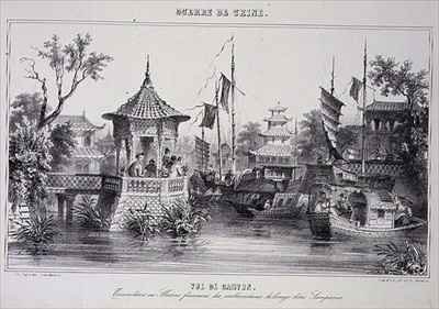 View of Canton showing female sailors in their sampans from The War in China