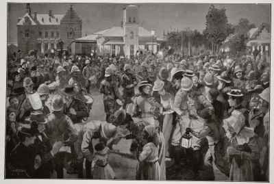 The British Occupation of Bloemfontein  An evening concert in market square by the pipes of the Highland Brigade