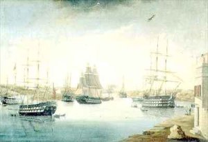 View from the Mahon Door from the Fonduco with Various Foreign Frigates
