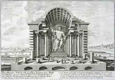 Statue of Olympian Zeus made by Phidias in gold and ivory drawn after Pausaniass exact description