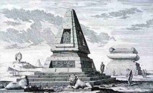 Pyramids marking the Tomb of King Sotis of Egypt found in the ruins of Heliopolis