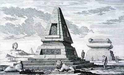 Pyramids marking the Tomb of King Sotis of Egypt found in the ruins of Heliopolis