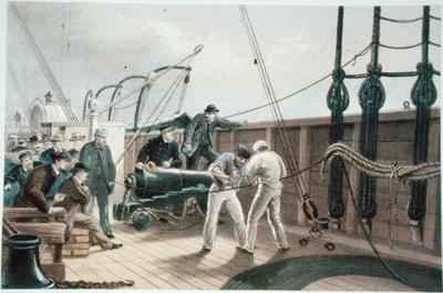 Splicing the cable after the first accident on board the Great Eastern
